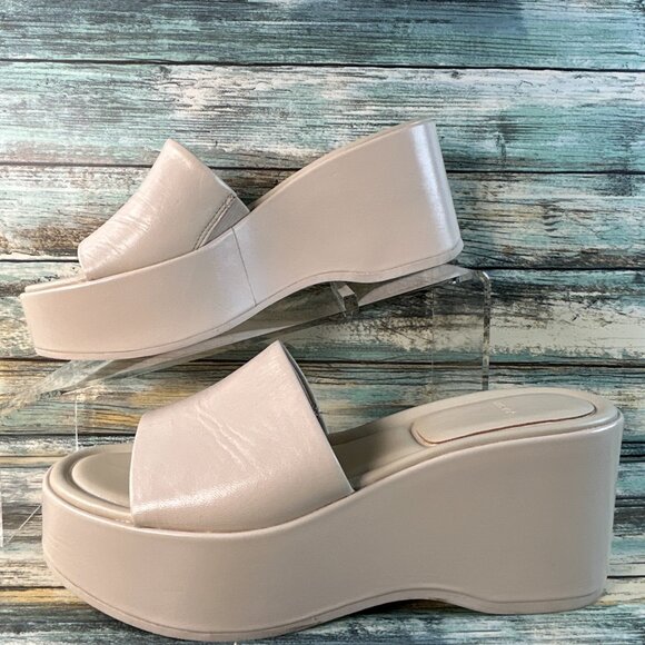 VINCE. Polina Platform Slide Sandal Womens Sz 6M Beige All Leather Slip On Wedge - Picture 2 of 12